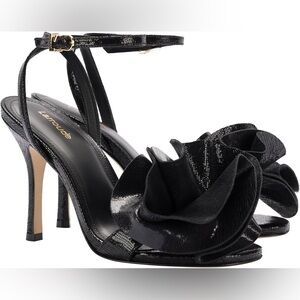 Larroude Black Ruffle Open-Toe Ankle-Strap Heels